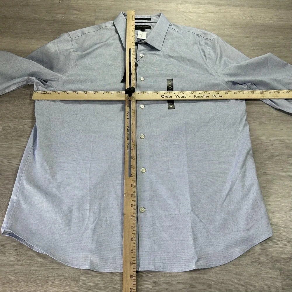 NEW Banana Republic Dress Shirt Mens XL Blue Check Non Iron Long Sleeve Untucked